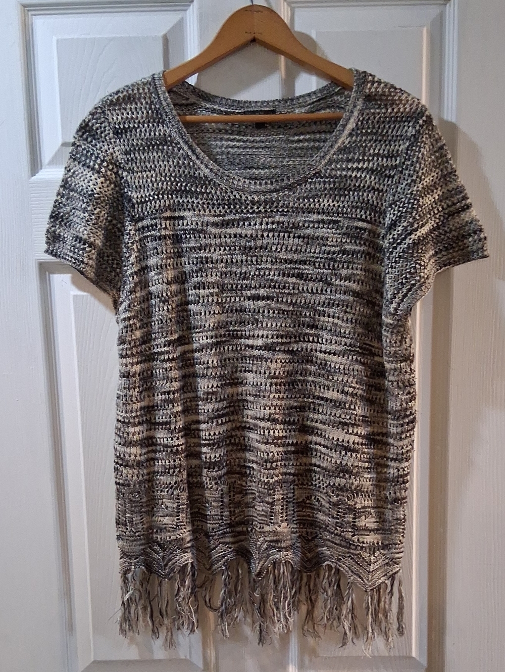 Hannah Marled Black & Cream Fringe Knit Tunic